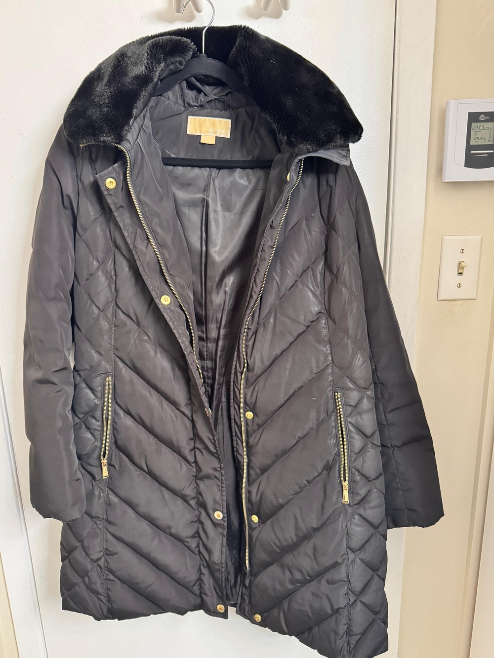 Michael Kors Women's Quilted Faux-Fur Collar Winter Coat - Black